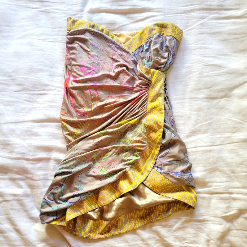 Vibrant Strapless Dress Matthew Williamson Multicolor Print Y2K MILLENIAL VIBES